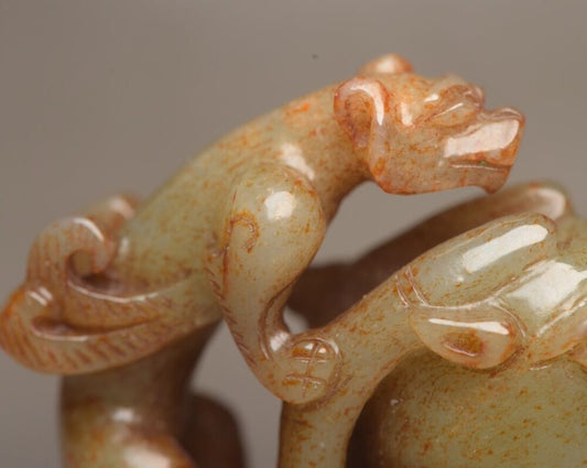 Old Peking Chinese Hetian Jade Carving Beast Statue Unique Wonderful Art Decor