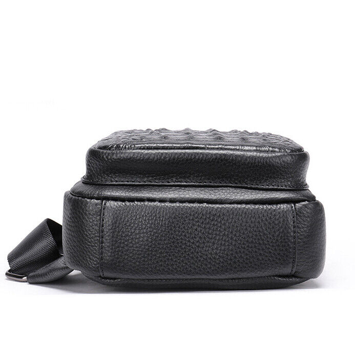 Mens Cow Leather Crocodile Pattern Chest Bag Sling Backpack Crossbody Travel Bag