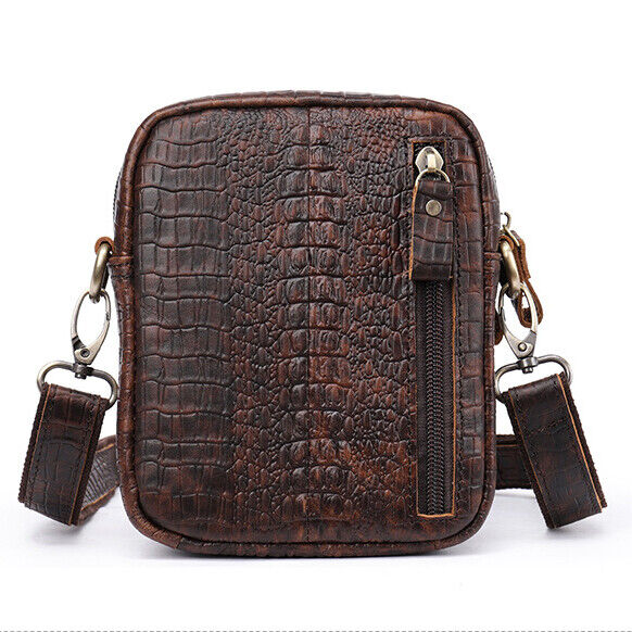 100% Genuine Leather Crocodile Pattern Men's Shoulder Messenger Bag Crossbody