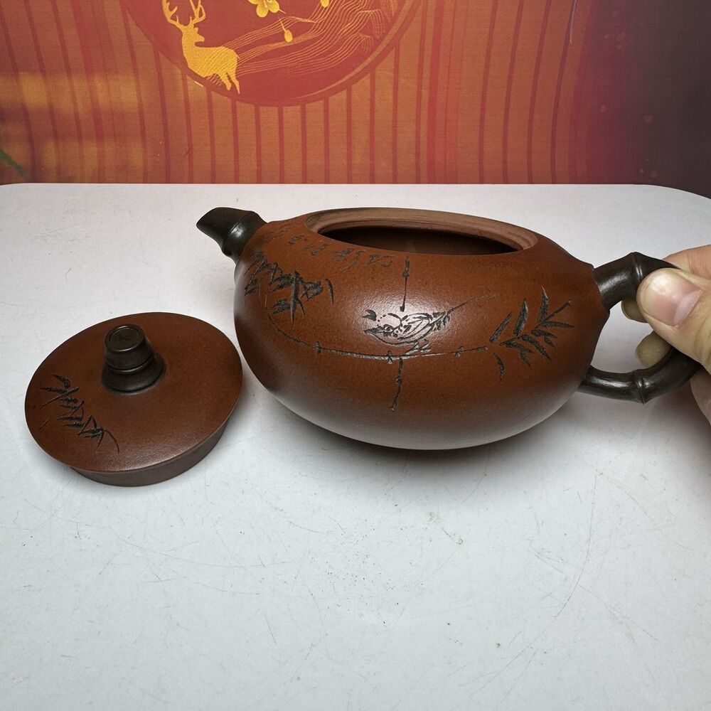 Vintage Chinese Yixing Purple Clay Teapot Zisha Ceremony Ceramic Bamboo Teaware