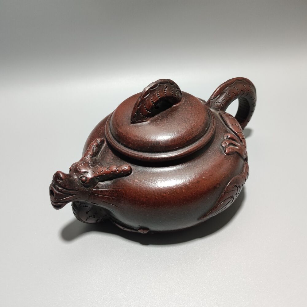 Vintage Chinese Yixing Purple Clay Teapot Zisha Ceramic Carving Dragon Teaware