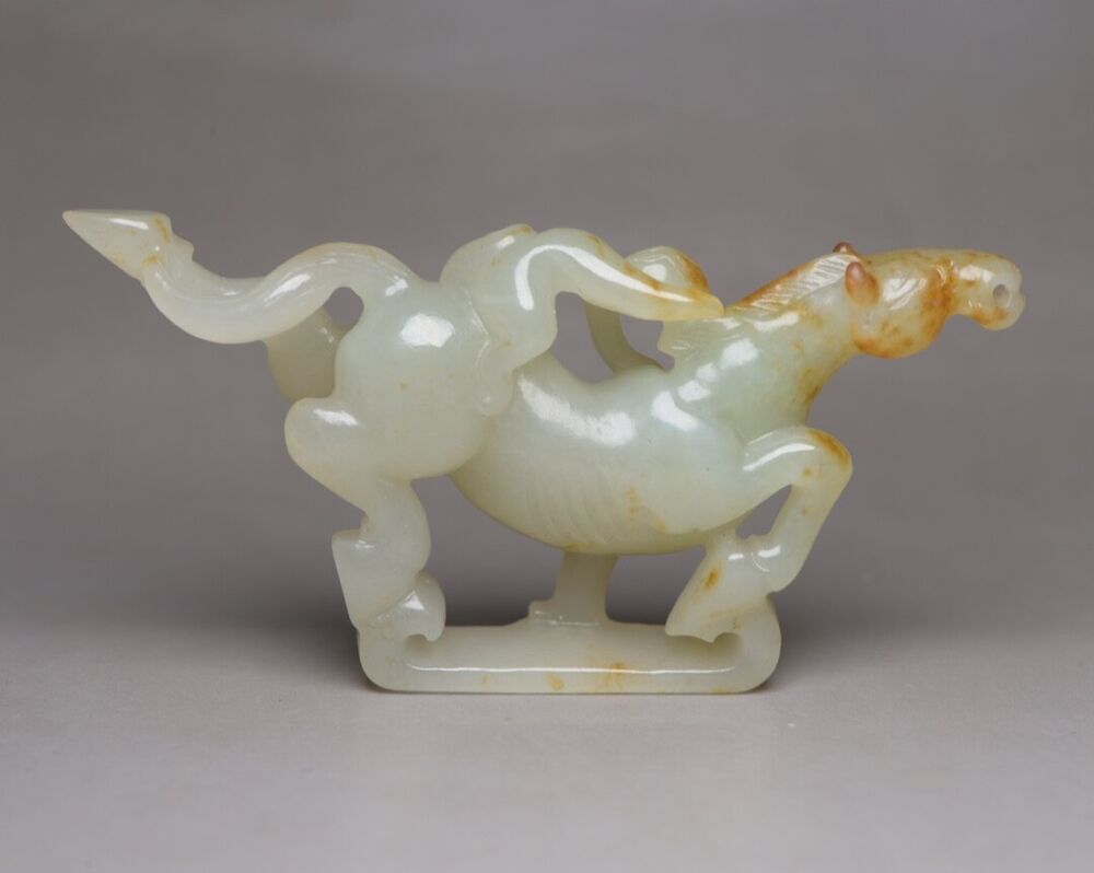 Chinese Hetian Jade Hand Carved Horse Monkey Statue Collection Nice Figurine Art