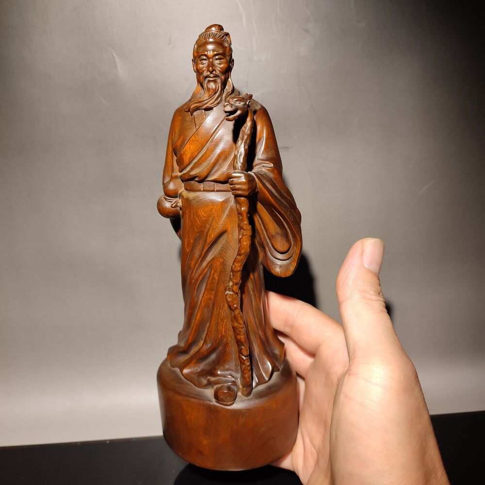 antique wooden carved figures Li Shizhen chinese boxwood wood statue vintage art