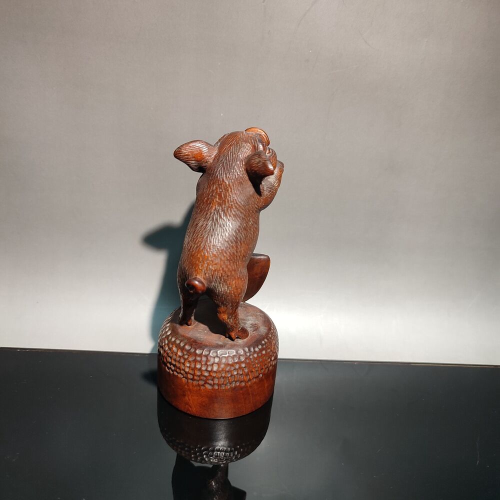 chinese carved wooden cute pig Statue wood decor modern home Gift laborious art