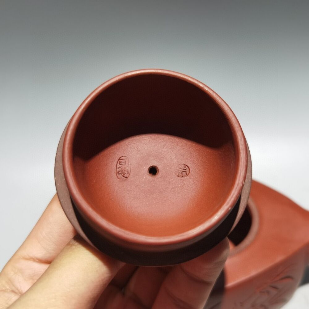 Vintage Chinese Yixing Purple Clay Teapot Zisha Ceramic Carving Bamboo Teaware