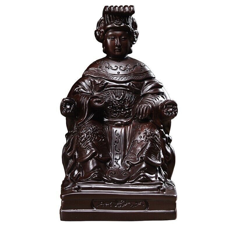25cm,Ebony Wood MAZU Statue Carved,CHINA Taoism Matsu Sit FOLK Goddess Sea 妈祖神像