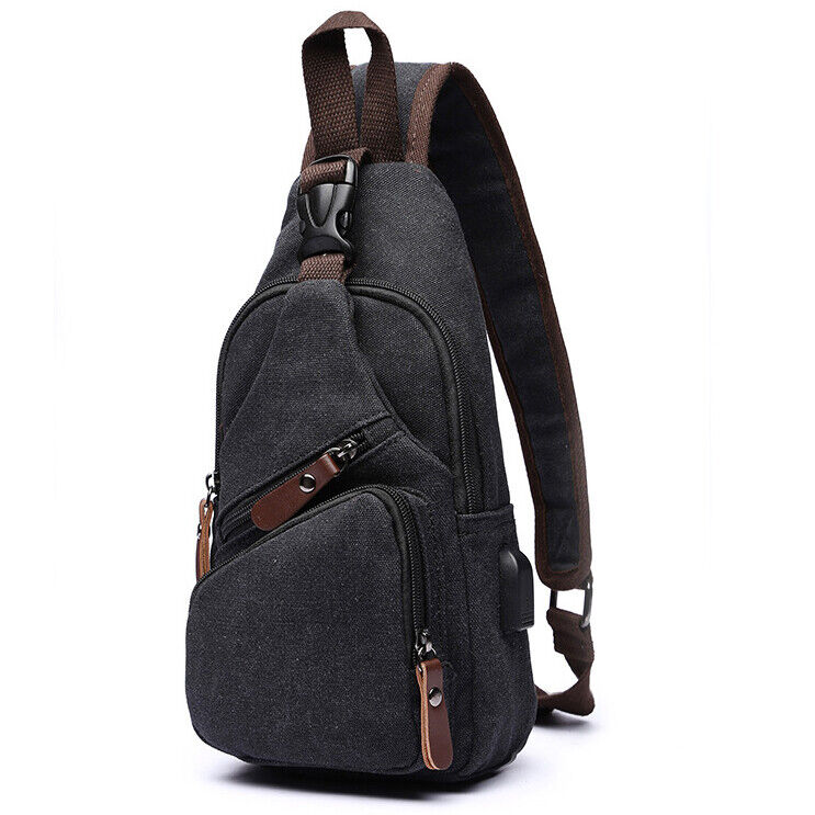 Men's Sling Backpack Canvas Crossbody Chest Bag Casual Daypack Outdoor Sport Bag