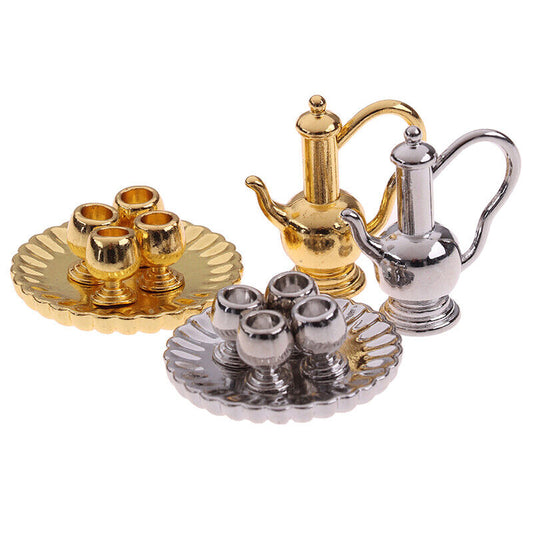 1: 12 Dollhouse Miniature Metal Tea Set Teapot Cup Plate Furniture Toy-ca