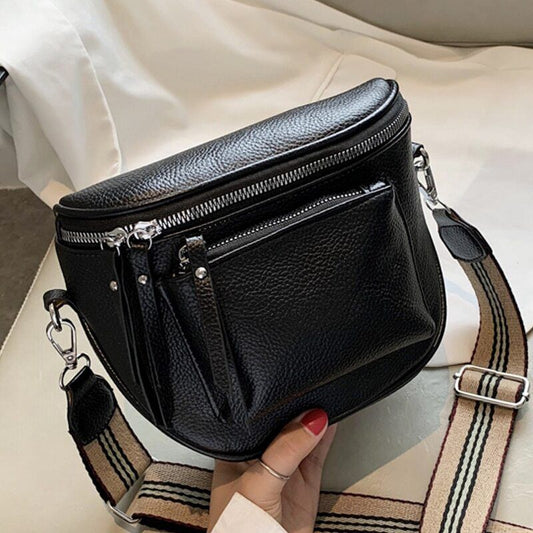 Crossbody Bag Pu Leather Bags Ladies Zipper Wide Shoulder Woman Bag Female Bags