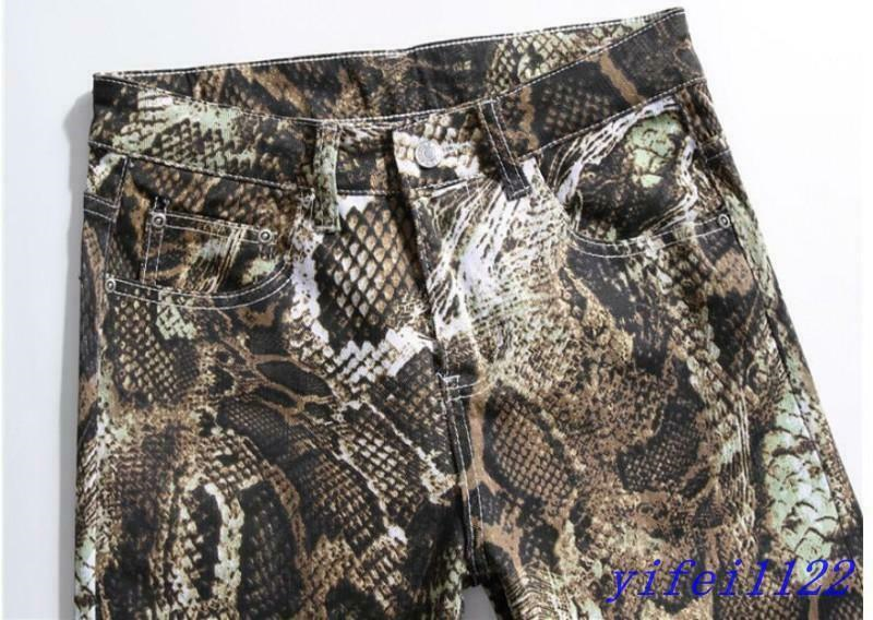 Europe Mens Slim Fit Pants Snake skin Print straight Trousers Night Clubwear New