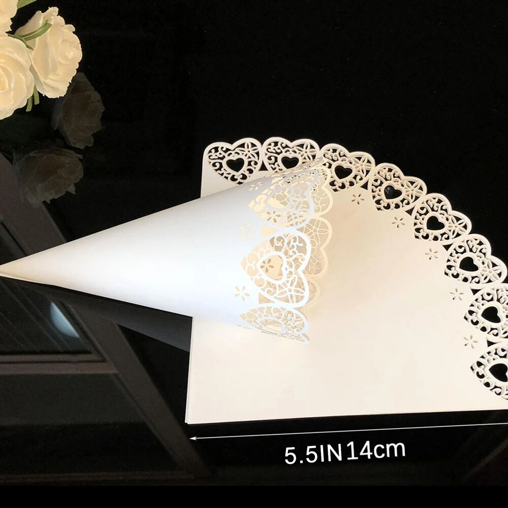 Dried Flowers Cones 50Pcs White Paper Petals Laser Hollow Lace Confetti Wrapping