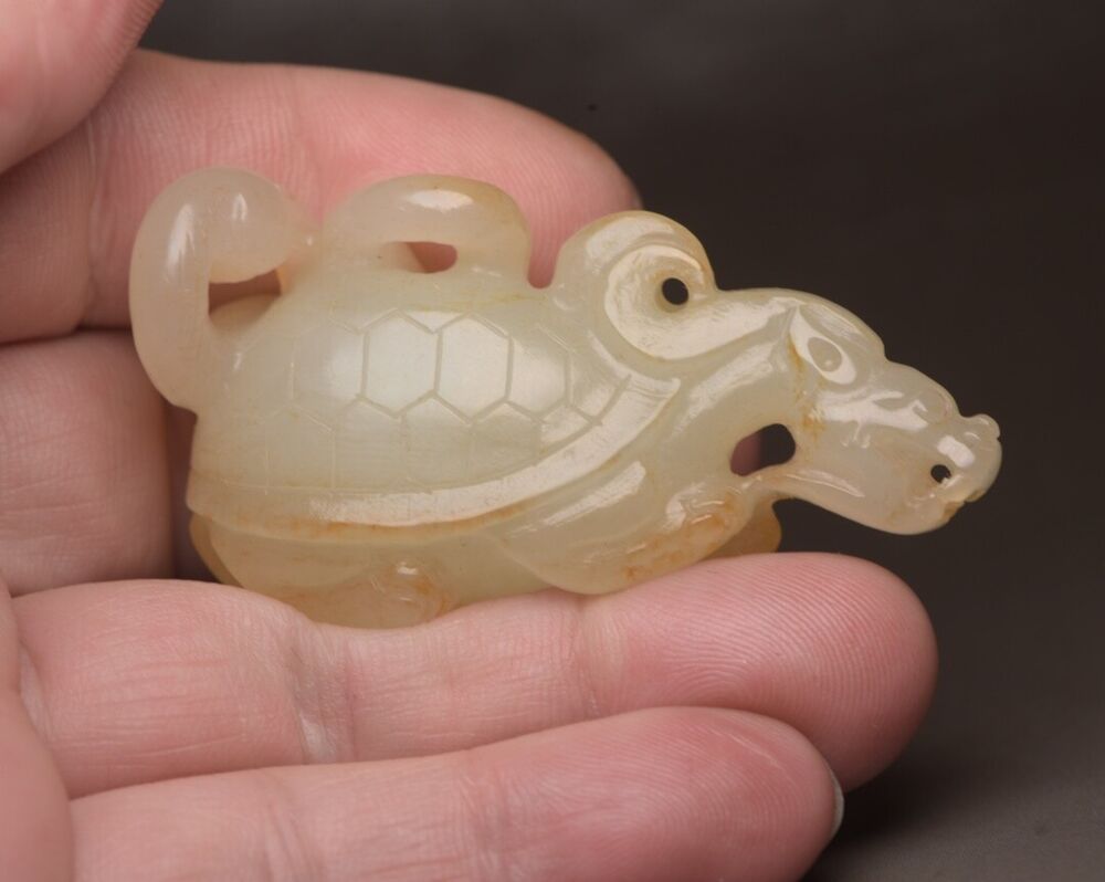Top Chinese Natural Hetian Jade Carved Exquisite Dragon Turtle Statue Collection