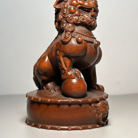 Vintage Chinese Wooden Carved Exquisite A Pair Lion Statue Animal Figurine Decor