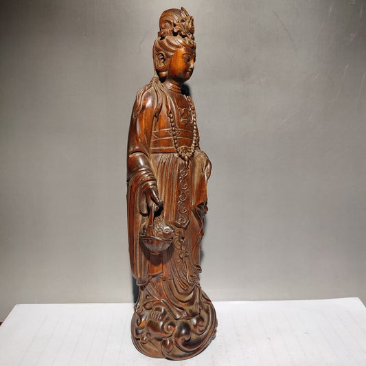 wooden fish fortune praying kwan yin guanyin quan statues wood sculpture decor