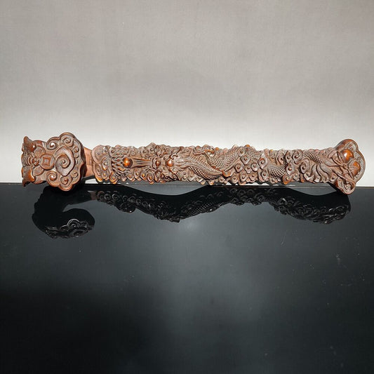 10" vintage wooden ornaments carvings Boxwood dragon statue ruyi home decor rare