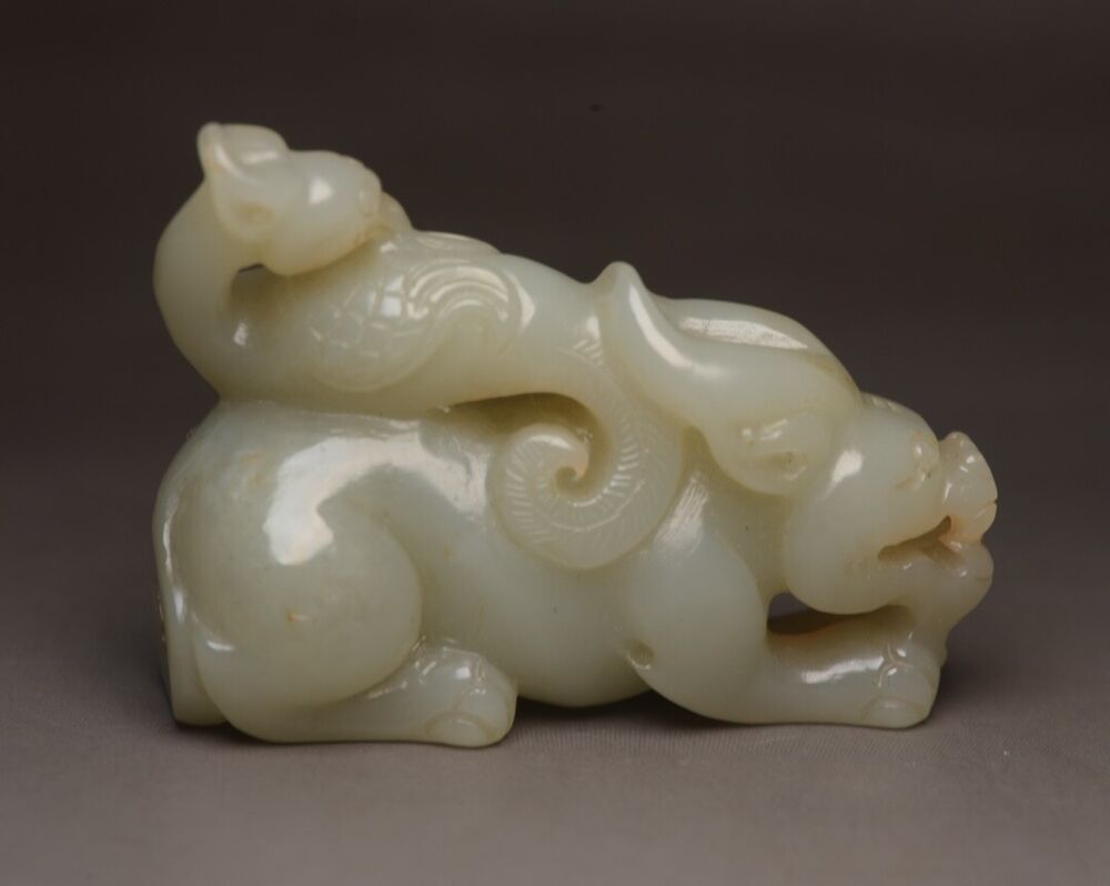 Old Peking China Hetian Jade Carving Beast Bird Statue Unique Nice Wonderful Art