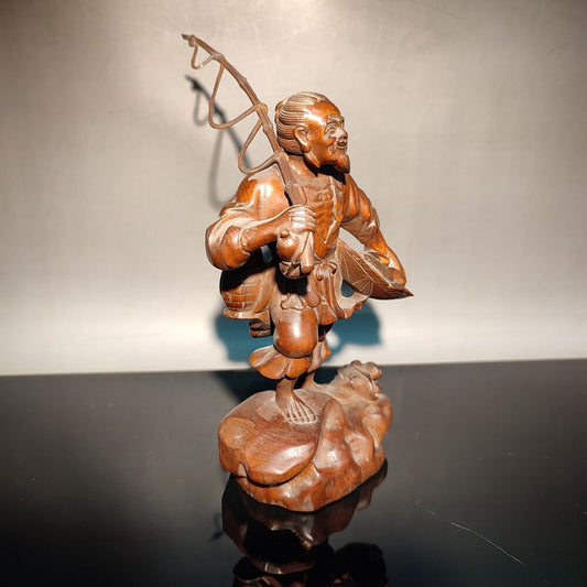 happy fisherman fisher farmer statue figures home decor boxwood carving carved