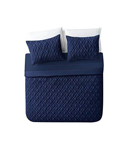 VCNY Home Lattice 7 Piece Bed-In-A-Bag Comforter Set, Full, Navy