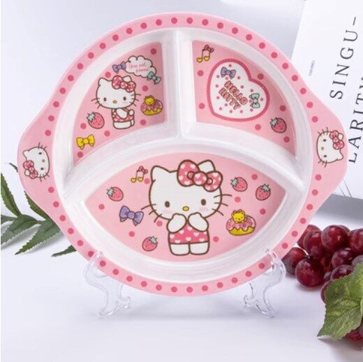 Cute Kids Hello Kitty Breakage-proof Tableware Set Bowl + plate+ Spoon+ Cup Set