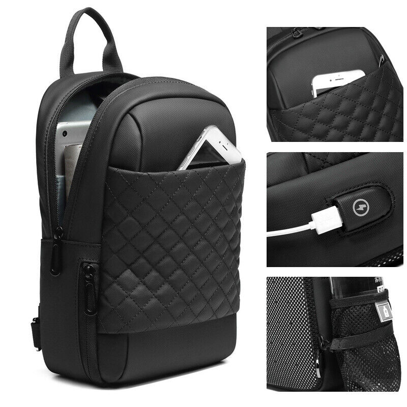 Men's Sling Backpack Oxford cloth Waterproof Crossbody Bag USB Port Sport Bags