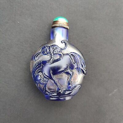 peking glass snuff bottle blue antique sprite free shipping carved horse statue