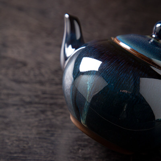 Blue Ceramic Teapot Rabbit Hair Glazed Chinese Tea Pot 230ml