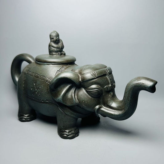 Vintage Chinese Yixing Purple Clay Teapot Zisha Ceramic Carving Elephant Tea Set