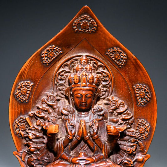 Vintage Wooden Ornaments Boxwood Carving Kwan Yin Statue Sculpture Collectible