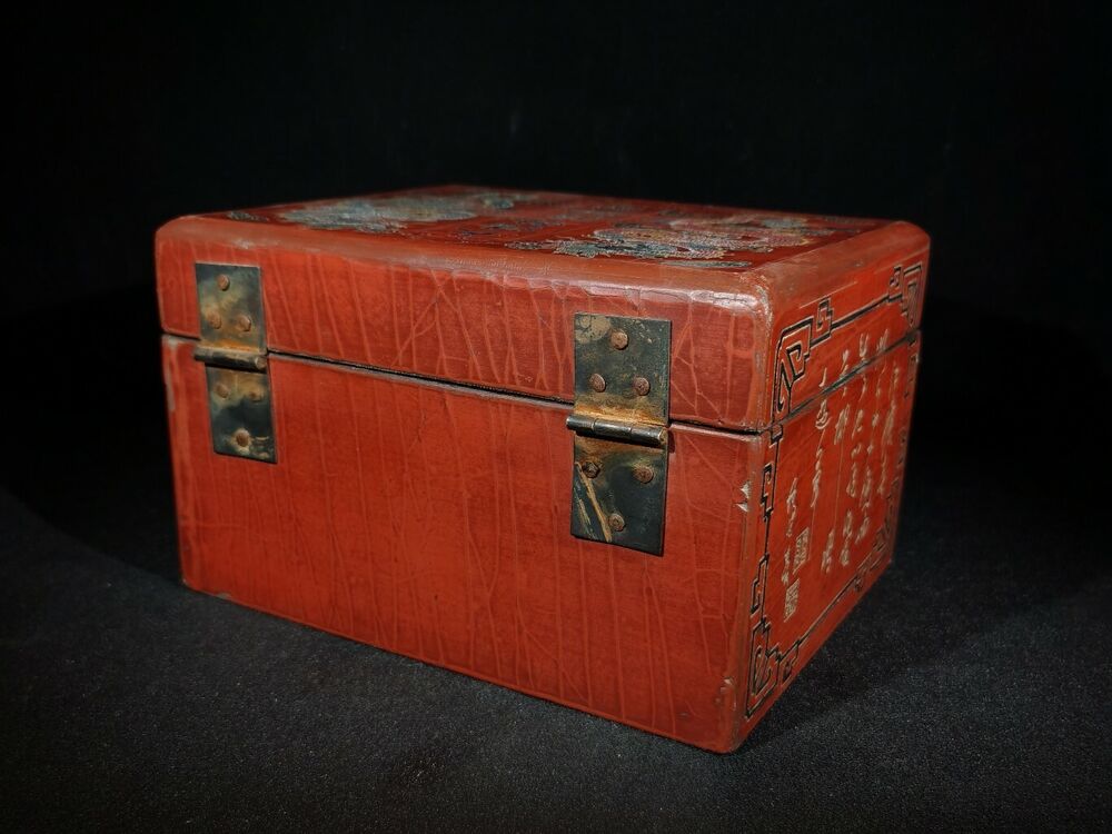 7.8" antique chinese jewelry box dragon sculpture statue qing qianlong seal box