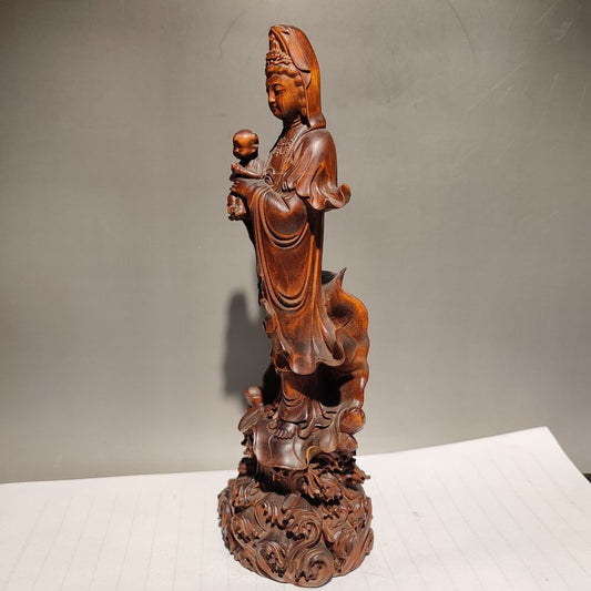 Buddhism meditation fortune praying Kwan-yin quan yin statues wood sculpture art