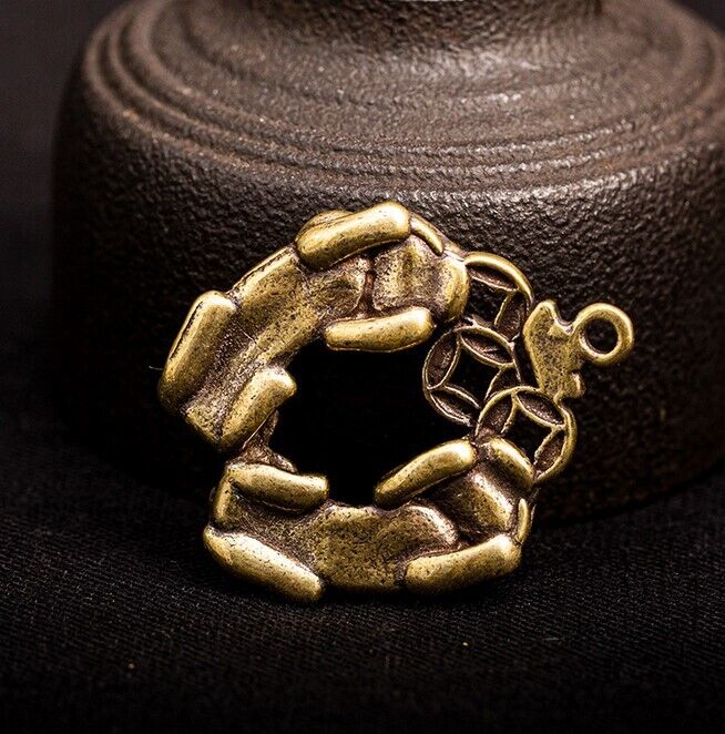 37MM Chinese Bronze Brass Animal Two Pixiu Pi Xiu Unicorn Wealth Amulet Pendant