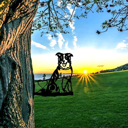 Dog On Branch Steel Silhouette Garden Yard Patio Outdoor Statue Stake