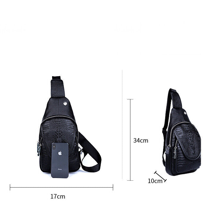 Men's Sling Backpack, 100% Genuine Leather Crocodile Crossbody Chest Bag Daypack