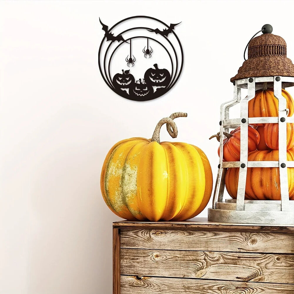 Halloween Pumpkin Metal Wall Decor, Spider Web Bat Door Sign Wall Art