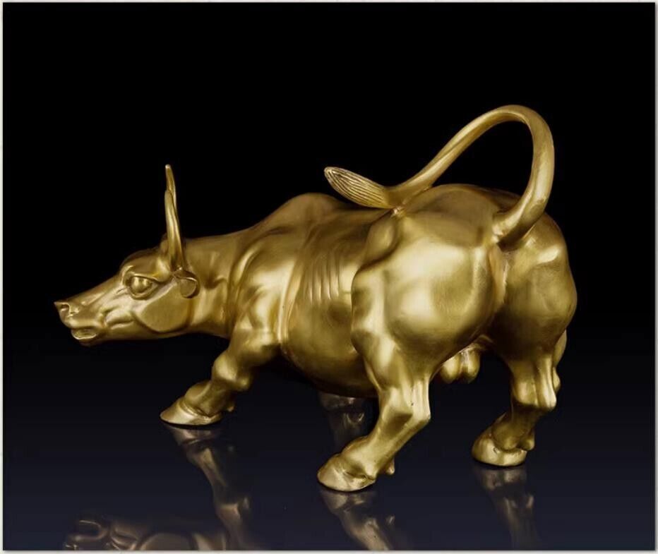43cm,Bull gold Brass Cow Statue Wall Street Cattle Copper China Fengshui OX 15lb