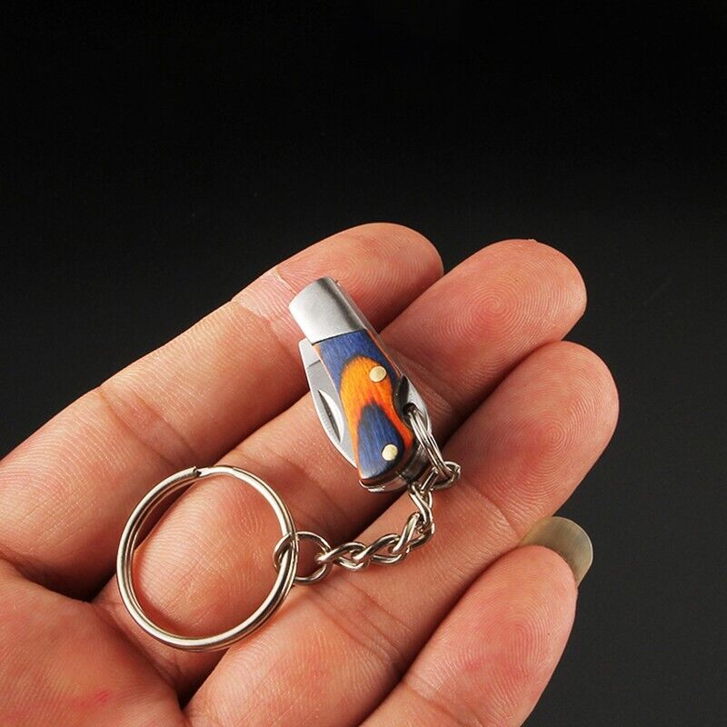 Mini NEW Portable Keychain Outdoor Camping Wood Folding Pocket Knife Tool Ring