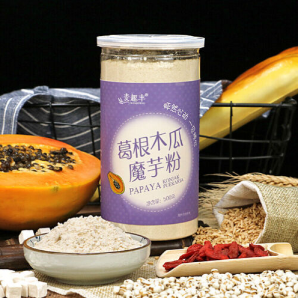 Pueraria Papaya Konjac Powder 500g 葛根木瓜魔芋粉 初加工天然农家产品 营养代餐粉 500克/罐