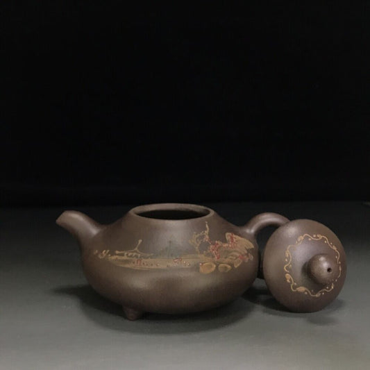 vintage chinese yixing purple clay teapot zisha ceremony carving Collectible art