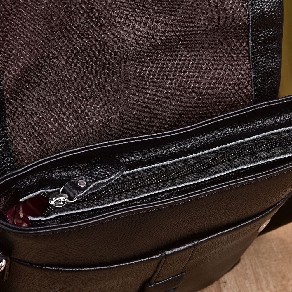 100% Genuine Leather Men's 10" Business Bags Black Sling Shoulder Messenger Bag