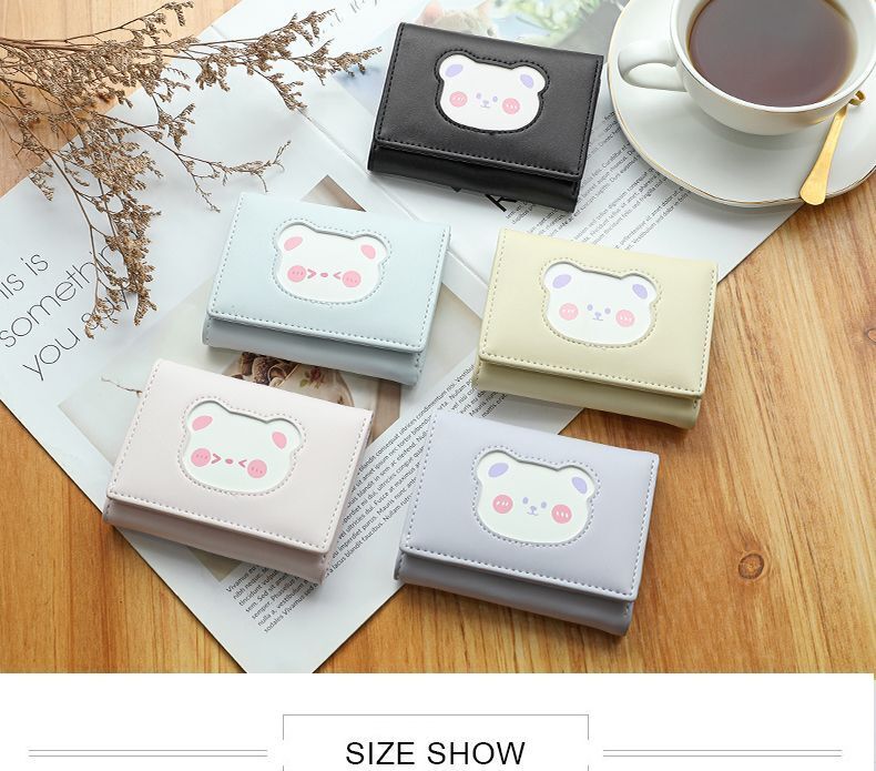 Cute Bear Small Wallet Soft Leather Card Holder Purse Fashion 2*8.3 CM 3 Folds