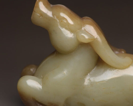 Chinese Antique Hetian Jade Carving Beast Statue Animal Figurine Collector Art