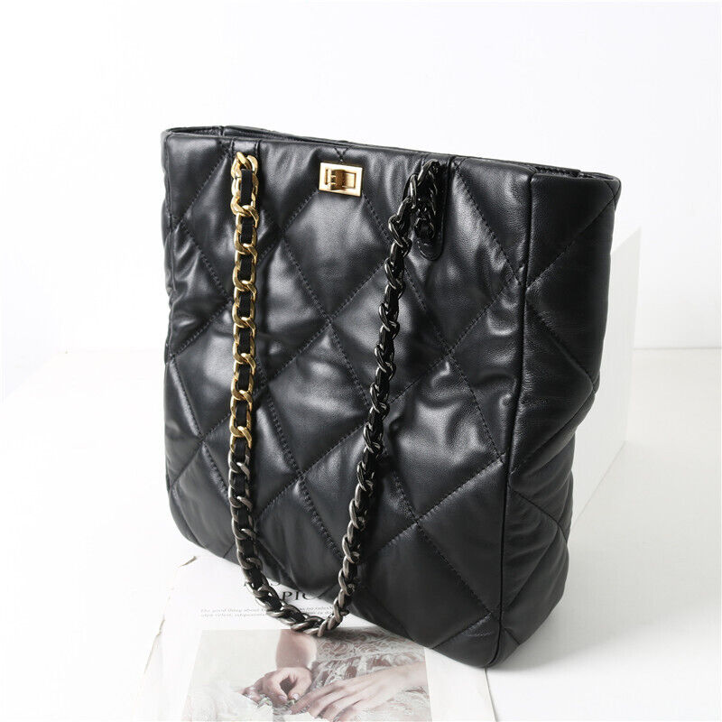 Quilted Lambskin Leather Shoulder bag Tote Purse Chain Top Handles Handbag