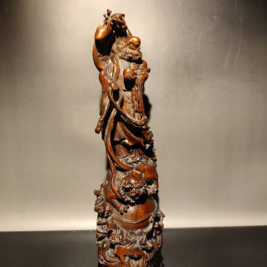 vintage Chinese carved wooden buddha statue Arhat dharma monk wood home decor