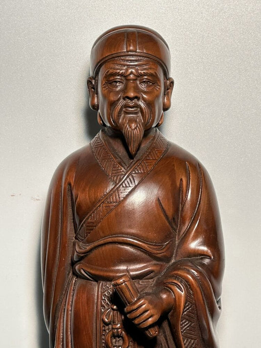 Vintage Chinese Boxwood Hand Carving Wooden Figure Statues Wood Figurines Decor