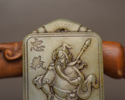 Chinese Old Natural Hetian Jade Carving Figure Statue Pendant Jewelry Art Rare