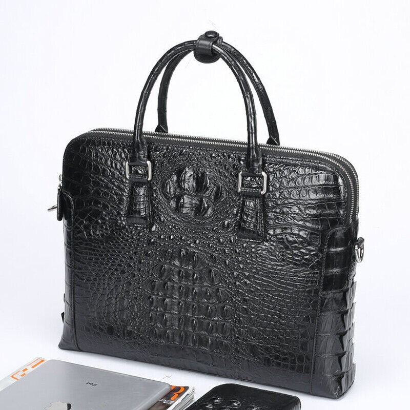Handcrafted Siamese Alligator Skin Men's Luxury Business Briefcase Handbag