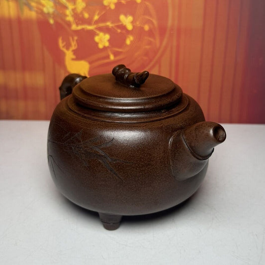 Vintage China Yixing Purple Clay Teapot Zisha Ceremony Bamboo Teaware Collection