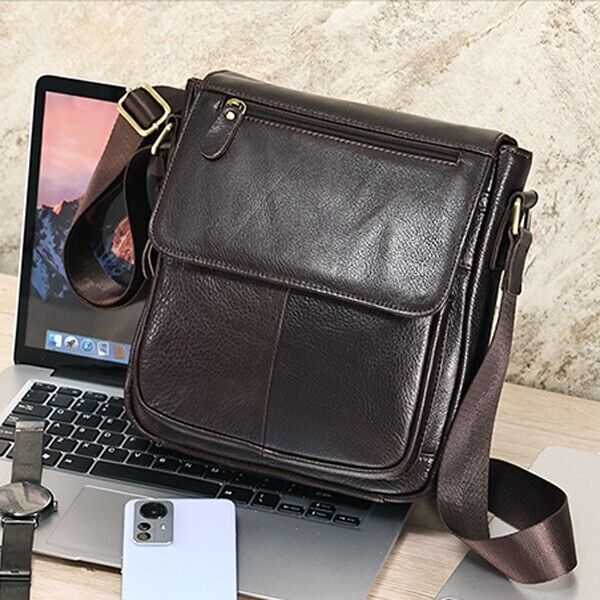 Real Cowhide Leather Bag, Dark brown Men's Sling Shoulder Bags