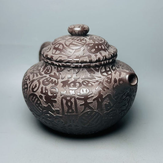 Vintage Chinese Yixing Purple Clay Teapot Zisha Ceremony Carving Collectible Art