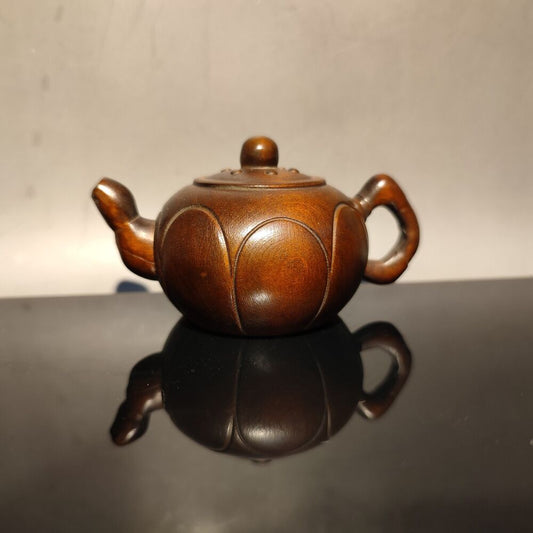 Chinese vintage Boxwood Carved Exquisite Teapot Statue hobbies interests mahjong